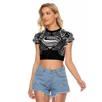 Super Samoan Traditional Tribal Art Tattoos Raglan Cropped T Shirt Black Color LT03 Female Black - Polynesian Pride