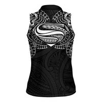 Super Samoan Traditional Tribal Art Tattoos Women Sleeveless Polo Shirt Black Color - Polynesian Pride