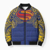 Super Samoan Traditional Tribal Art Tattoos Bomber Puffer Jacket Blue Color - Polynesian Pride