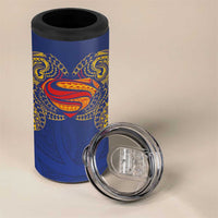 Super Samoan Traditional Tribal Art Tattoos 4 in 1 Can Cooler Tumbler Blue Color - Polynesian Pride