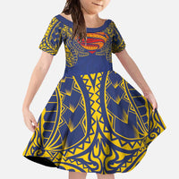 Super Samoan Traditional Tribal Art Tattoos Family Matching Mermaid Dress and Hawaiian Shirt Blue Color - Polynesian Pride