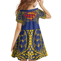 Super Samoan Traditional Tribal Art Tattoos Family Matching Off Shoulder Maxi Dress and Hawaiian Shirt Blue Color - Polynesian Pride