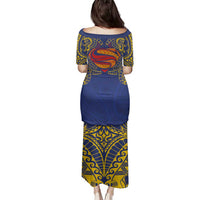 Super Samoan Traditional Tribal Art Tattoos Family Matching Puletasi and Hawaiian Shirt Blue Color - Polynesian Pride