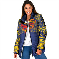 Super Samoan Traditional Tribal Art Tattoos Padded Jacket Blue Color - Polynesian Pride
