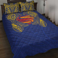 Super Samoan Traditional Tribal Art Tattoos Quilt Bed Set Blue Color - Polynesian Pride
