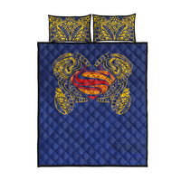 Super Samoan Traditional Tribal Art Tattoos Quilt Bed Set Blue Color - Polynesian Pride