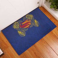 Super Samoan Traditional Tribal Art Tattoos Rubber Doormat Blue Color - Polynesian Pride