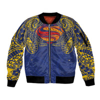Super Samoan Traditional Tribal Art Tattoos Sleeve Zip Bomber Jacket Blue Color - Polynesian Pride