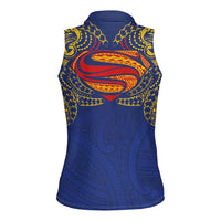 Super Samoan Traditional Tribal Art Tattoos Women Sleeveless Polo Shirt Blue Color - Polynesian Pride