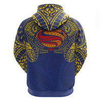 Super Samoan Traditional Tribal Art Tattoos Zip Hoodie Blue Color - Polynesian Pride