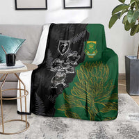 Aotearoa South Africa Rugby Freedom Cup Blanket Kiwi Warriors Haka with King Protea Symbol - Polynesian Pride