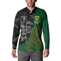 Custom Aotearoa South Africa Rugby Freedom Cup Button Sweatshirt Kiwi Warriors Haka with King Protea Symbol - Polynesian Pride