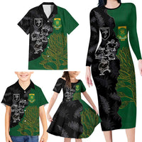Custom Aotearoa South Africa Rugby Freedom Cup Family Matching Long Sleeve Bodycon Dress and Hawaiian Shirt Kiwi Warriors Haka with King Protea Symbol LT03 - Polynesian Pride