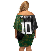 Custom Aotearoa South Africa Rugby Freedom Cup Family Matching Off Shoulder Short Dress and Hawaiian Shirt Kiwi Warriors Haka with King Protea Symbol - Polynesian Pride