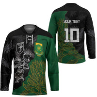 Custom Aotearoa South Africa Rugby Freedom Cup Hockey Jersey Kiwi Warriors Haka with King Protea Symbol - Polynesian Pride