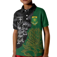 Custom Aotearoa South Africa Rugby Freedom Cup Kid Polo Shirt Kiwi Warriors Haka with King Protea Symbol - Polynesian Pride