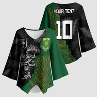Custom Aotearoa South Africa Rugby Freedom Cup Kimono Sleeve Blouse Kiwi Warriors Haka with King Protea Symbol - Polynesian Pride