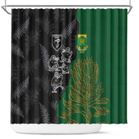 Aotearoa South Africa Rugby Freedom Cup Shower Curtain Kiwi Warriors Haka with King Protea Symbol LT03 Green - Polynesian Pride