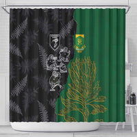 Aotearoa South Africa Rugby Freedom Cup Shower Curtain Kiwi Warriors Haka with King Protea Symbol LT03 - Polynesian Pride