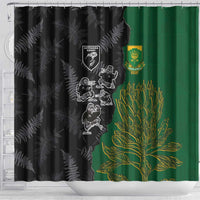 Aotearoa South Africa Rugby Freedom Cup Shower Curtain Kiwi Warriors Haka with King Protea Symbol LT03 - Polynesian Pride