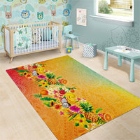 Hawaiian Tropical Fruits and Plants Area Rug Kakau Pattern Summer Vibe