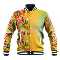 Hawaiian Tropical Fruits and Plants Baseball Jacket Kakau Pattern Summer Vibe