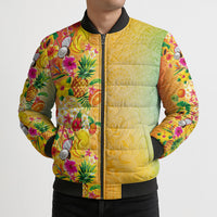 Hawaiian Tropical Fruits and Plants Bomber Puffer Jacket Kakau Pattern Summer Vibe
