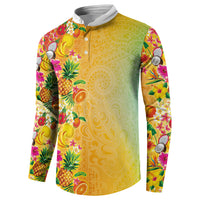 Hawaiian Tropical Fruits and Plants Button Sweatshirt Kakau Pattern Summer Vibe
