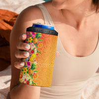 Hawaiian Tropical Fruits and Plants 4 in 1 Can Cooler Tumbler Kakau Pattern Summer Vibe
