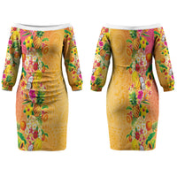 Hawaiian Tropical Fruits and Plants Family Matching Off The Shoulder Long Sleeve Dress and Hawaiian Shirt Kakau Pattern Summer Vibe