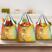 Hawaiian Tropical Fruits and Plants Grocery Bag Kakau Pattern Summer Vibe