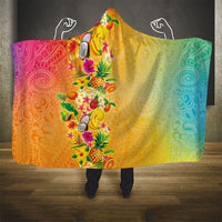 Hawaiian Tropical Fruits and Plants Hooded Blanket Kakau Pattern Summer Vibe