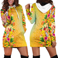 Hawaiian Tropical Fruits and Plants Hoodie Dress Kakau Pattern Summer Vibe