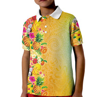 Hawaiian Tropical Fruits and Plants Kid Polo Shirt Kakau Pattern Summer Vibe