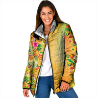 Hawaiian Tropical Fruits and Plants Padded Jacket Kakau Pattern Summer Vibe