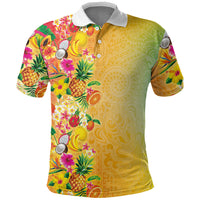 Hawaiian Tropical Fruits and Plants Polo Shirt Kakau Pattern Summer Vibe