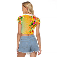 Hawaiian Tropical Fruits and Plants Raglan Cropped T Shirt Kakau Pattern Summer Vibe