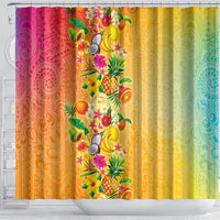 Hawaiian Tropical Fruits and Plants Shower Curtain Kakau Pattern Summer Vibe