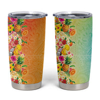Hawaiian Tropical Fruits and Plants Tumbler Cup Kakau Pattern Summer Vibe