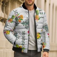 Hawaiian Quilts Bomber Puffer Jacket Tropical Fruits and Plants