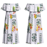 Hawaiian Quilts Couples Matching Off Shoulder Maxi Dress and Long Sleeve Button Shirt Tropical Fruits and Plants