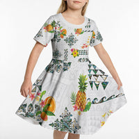 Hawaiian Quilts Kid Short Sleeve Dress Tropical Fruits and Plants
