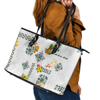 Hawaiian Quilts Leather Tote Bag Tropical Fruits and Plants
