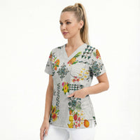 Hawaiian Quilts Scrub Top Tropical Fruits and Plants