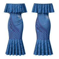 Tuvalu Heritage Couples Matching Mermaid Dress and Long Sleeve Button Shirt Map of the Islands and Polynesia Pattern