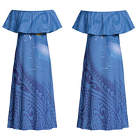 Tuvalu Heritage Couples Matching Off Shoulder Maxi Dress and Hawaiian Shirt Map of the Islands and Polynesia Pattern