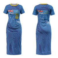Tuvalu Heritage Couples Matching Short Sleeve Bodycon Dress and Hawaiian Shirt Map of the Islands and Polynesia Pattern