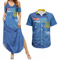 Tuvalu Heritage Couples Matching Summer Maxi Dress and Hawaiian Shirt Map of the Islands and Polynesia Pattern