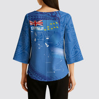 Tuvalu Heritage Kimono Sleeve Blouse Map of the Islands and Polynesia Pattern