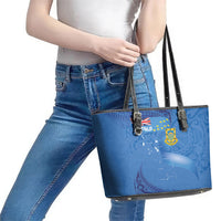 Tuvalu Heritage Leather Tote Bag Map of the Islands and Polynesia Pattern